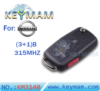 Nissan (3 +1 ) button modified remote key  315mhz 