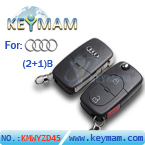 Audi 2+1 button flip remote key shell 