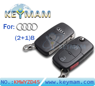 Audi 2+1 button flip remote key shell 