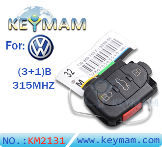 VW 3+1 button remote 1 JO 959 753 F 315Mhz