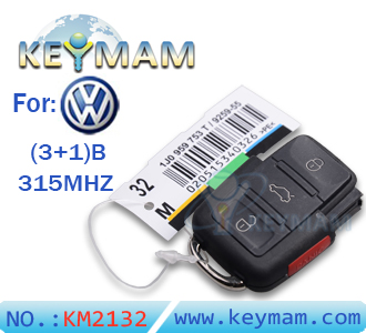 VW 3+1 button remote 1 JO 959 753 T 315Mhz