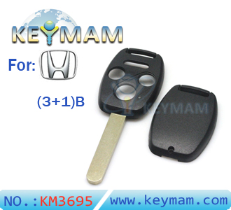 Honda 3+1-button remote key shell (without Logo and paper sticker)