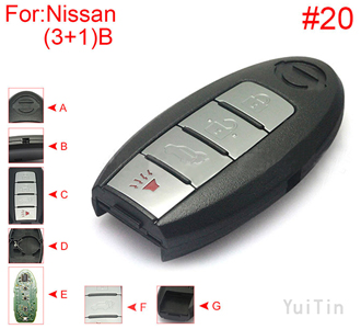 [NISSAN] [SMA] remote shell 3+1 buttons SUV with HOLD trunk button, battery buckle towards left , with block place ,with logo , back side without word) #20