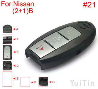 [NISSAN] [SMA] remote shell 2+1 buttons ( battery buckle towards left , with block place ,with logo , back side without word) #21