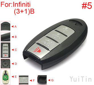 [INFINITI] [SMA] remote shell 3+1 buttons (with HOLD trunk button, battery buckle towards down , without block place ,back side without word )#5