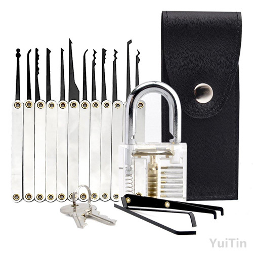 Transparent Cutaway 15Piece Lock Picks Set Padlock Practice Lock With Locksmith Tools for Lock Pick Training Trainer Practice