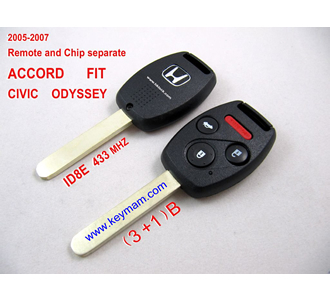 2005-2007 Honda удаленной ID8E ключ (3 +1) кнопки и чип отдельный ACCORD FIT CIVIC 433MHZ ODYSSEY