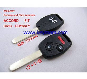 2005-2007 Honda ID46 дистанционного ключа (2 +1) кнопки и чип отдельный ACCORD FIT CIVIC 313.8MHZ ODYSSEY