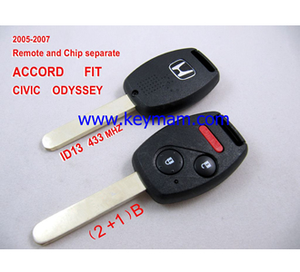 2005-2007 Honda ID13 дистанционного ключа (2 +1) кнопки и чип отдельный ACCORD FIT CIVIC 433MHZ ODYSSEY