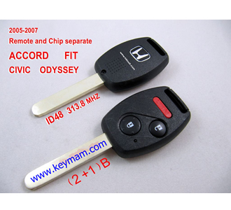2005-2007 Honda ID48 дистанционного ключа (2 +1) кнопки и чип отдельный ACCORD FIT CIVIC 313.8MHZ ODYSSEY