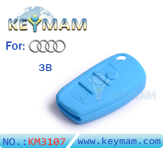 Audi 3 button remote control silicon rubber case blue color 10pcs/lot