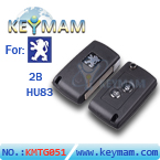 Peugeot307 2 button flip remote key shell HU83
