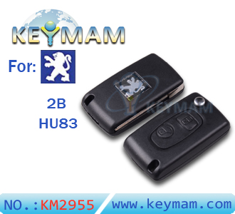 Peugeot  2 button modified flip remote key shell HU83