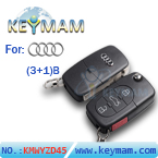 Audi 3+1 button flip remote key shell
