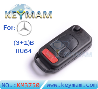 Benz HU64 (3+1) button flip remote key shell
