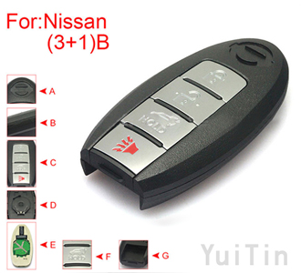 [NISSAN] [SMA] remote shell 3+1 buttons ( SUV with HOLD trunk button, battery buckle towards down , without block place ,with logo , back side without word) #3