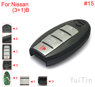 [NISSAN] [SMA] remote shell 3+1 buttons (with HOLD trunk button , battery buckle towards right , without block place ,with logo , back side without word) #15