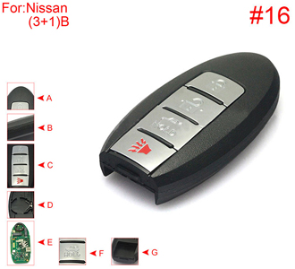 [NISSAN] [SMA] remote shell 3+1 buttons (with HOLD trunk button , battery buckle towards right , without block place ,without logo , back side without word) #16