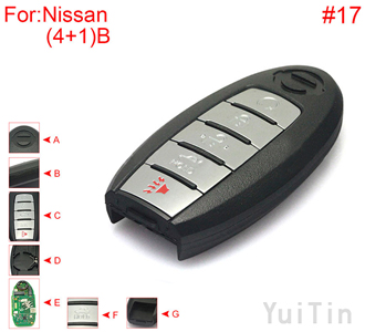 [NISSAN] [SMA] remote shell 4+1 buttons (with HOLD trunk button , battery buckle towards right , without block place ,with logo , back side without word) #17