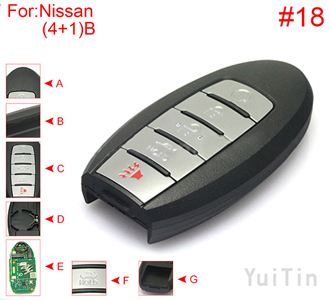 [NISSAN] [SMA] remote shell 4+1 buttons (with HOLD trunk button , battery buckle towards right , without block place ,without logo , back side without word) #18
