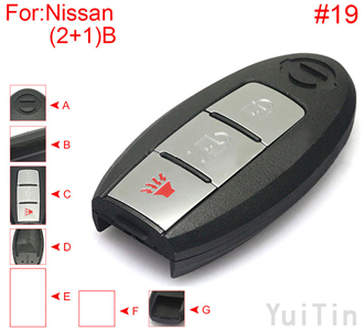 [NISSAN] [SMA] remote shell 2+1 buttons (without battery buckle , without block place ,back side without word) #19