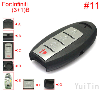 [INFINITI]  [SMA] remote shell 3+1 buttons (with HOLD trunk button, battery buckle towards left , with block place ,back side without word) #11