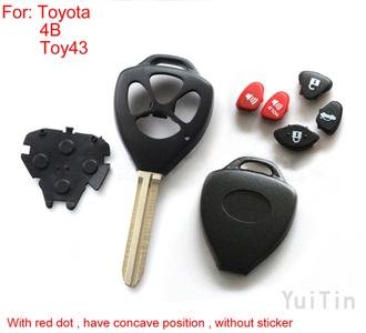 TOYOTA remote key shell 4 buttons with red buttons big logo concave positions with sticker easy to cut copper-nickel alloy TOY43