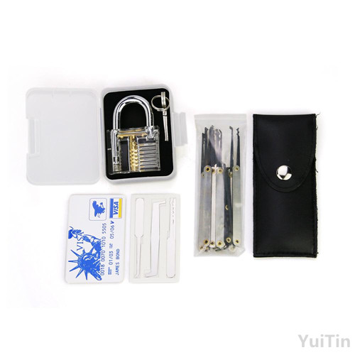 Transparent practice 7 pin lock padlock + 12pcs/set Lock picks Tools locksmith + 5pcs credit card lock pick set