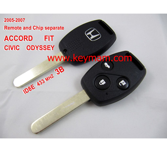 2005-2007 Honda ID8E дистанционный ключ 3 кнопки и чип отдельный ACCORD FIT CIVIC 433MHZ ODYSSEY