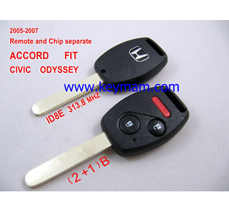 2005-2007 Honda ID8E дистанционного ключа (2 +1) кнопки и чип отдельный ACCORD FIT CIVIC 313.8MHZ ODYSSEY