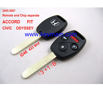 2005-2007 Honda ID46 дистанционного ключа (3 +1) кнопки и чип отдельный ACCORD FIT CIVIC 433MHZ ODYSSEY