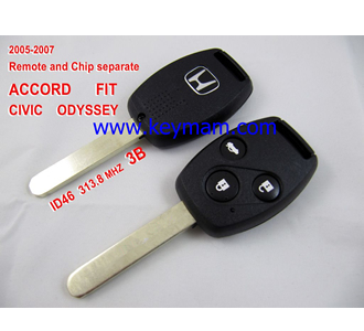 2005-2007 Honda ID46 дистанционный ключ 3 кнопки и чип отдельный ACCORD FIT CIVIC 313.8MHZ ODYSSEY
