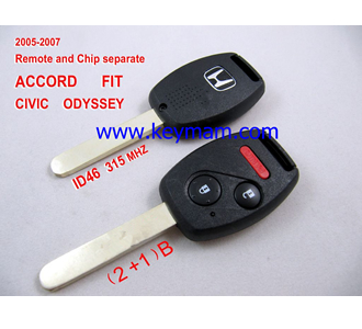 2005-2007 Honda ID46 дистанционного ключа (2 +1) кнопки и чип отдельный ACCORD FIT CIVIC 315MHZ ODYSSEY