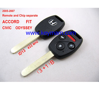 2005-2007 Honda ID13 дистанционного ключа (3 +1) кнопки и чип отдельный ACCORD FIT CIVIC 433MHZ ODYSSEY