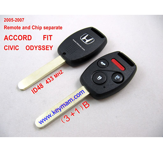 2005-2007 Honda ID48 дистанционного ключа (3 +1) кнопки и чип отдельный ACCORD FIT CIVIC 433MHZ ODYSSEY