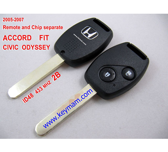 2005-2007 Honda ID48 дистанционного ключа 2 кнопки и чип отдельный ACCORD FIT CIVIC ODYSSEY 433 МГц