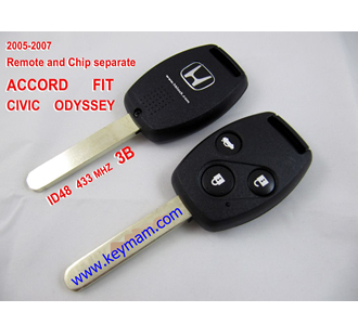 2005-2007 Honda ID48 дистанционный ключ 3 кнопки и чип отдельный ACCORD FIT CIVIC ODYSSEY 433 МГц