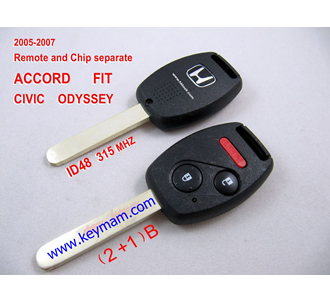 2005-2007 Honda ID48 дистанционного ключа (2 +1) кнопки и чип отдельный ACCORD FIT CIVIC 315MHZ ODYSSEY