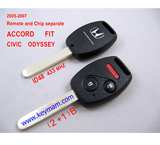 2005-2007 Honda ID48 дистанционного ключа (2 +1) кнопки и чип отдельный ACCORD FIT CIVIC 433MHZ ODYSSEY