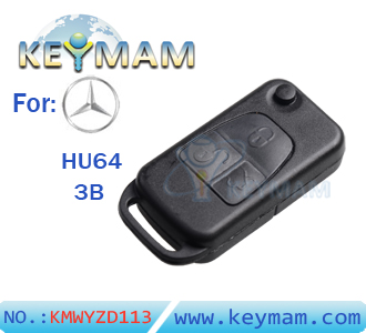 Benz HU64 3 button flip remote key shell