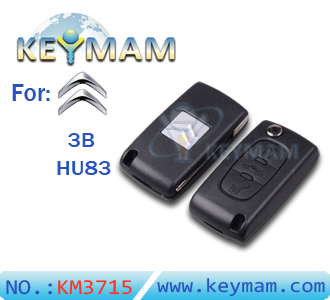 Citroen 3 button flip remote key shell HU83