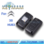 Citroen 3 button flip remote key shell HU83