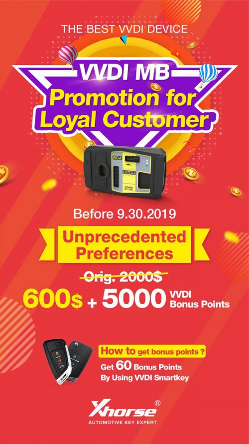 Xhorse VVDI MB Promotion $600 Exchange VVDI MB BGA Tool with 5000 Bonus Points Valid Till Sep 30t