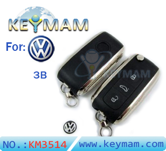 VW 3 button modified flip remote key shell 